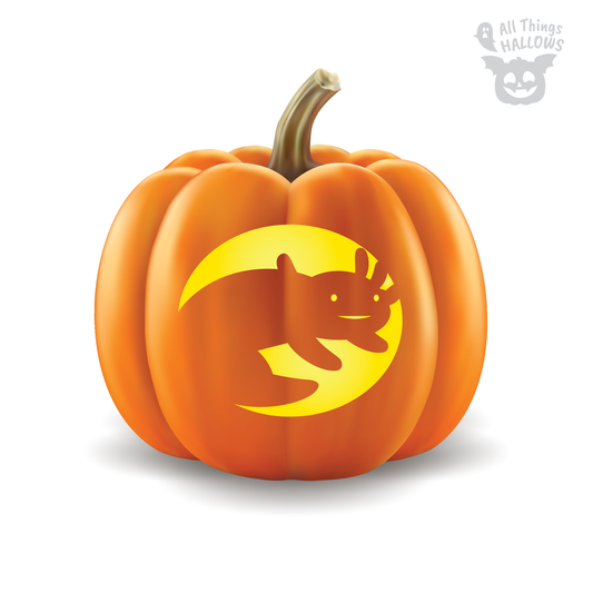 Swimming axolotl pumpkin carving stencil displayed on a carved pumpkin for Halloween.