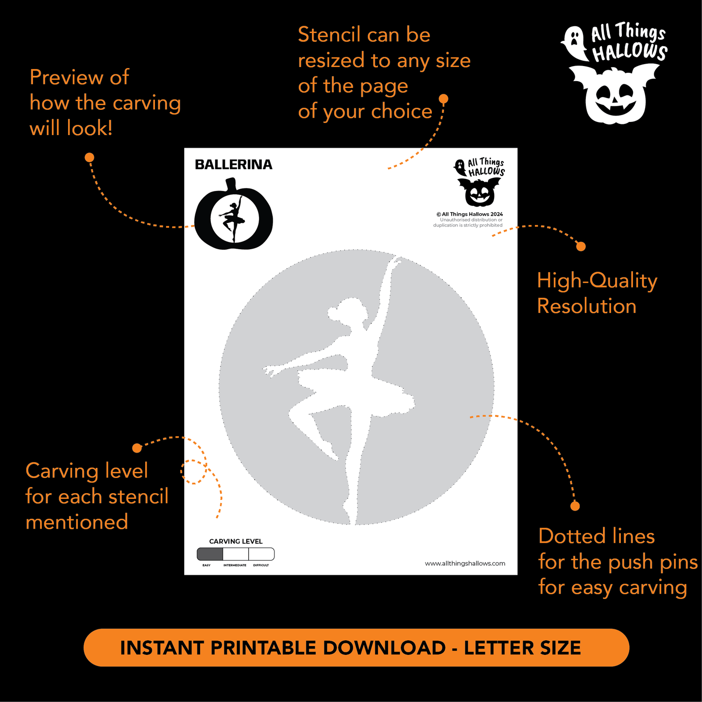 Ballerina Pumpkin Stencil