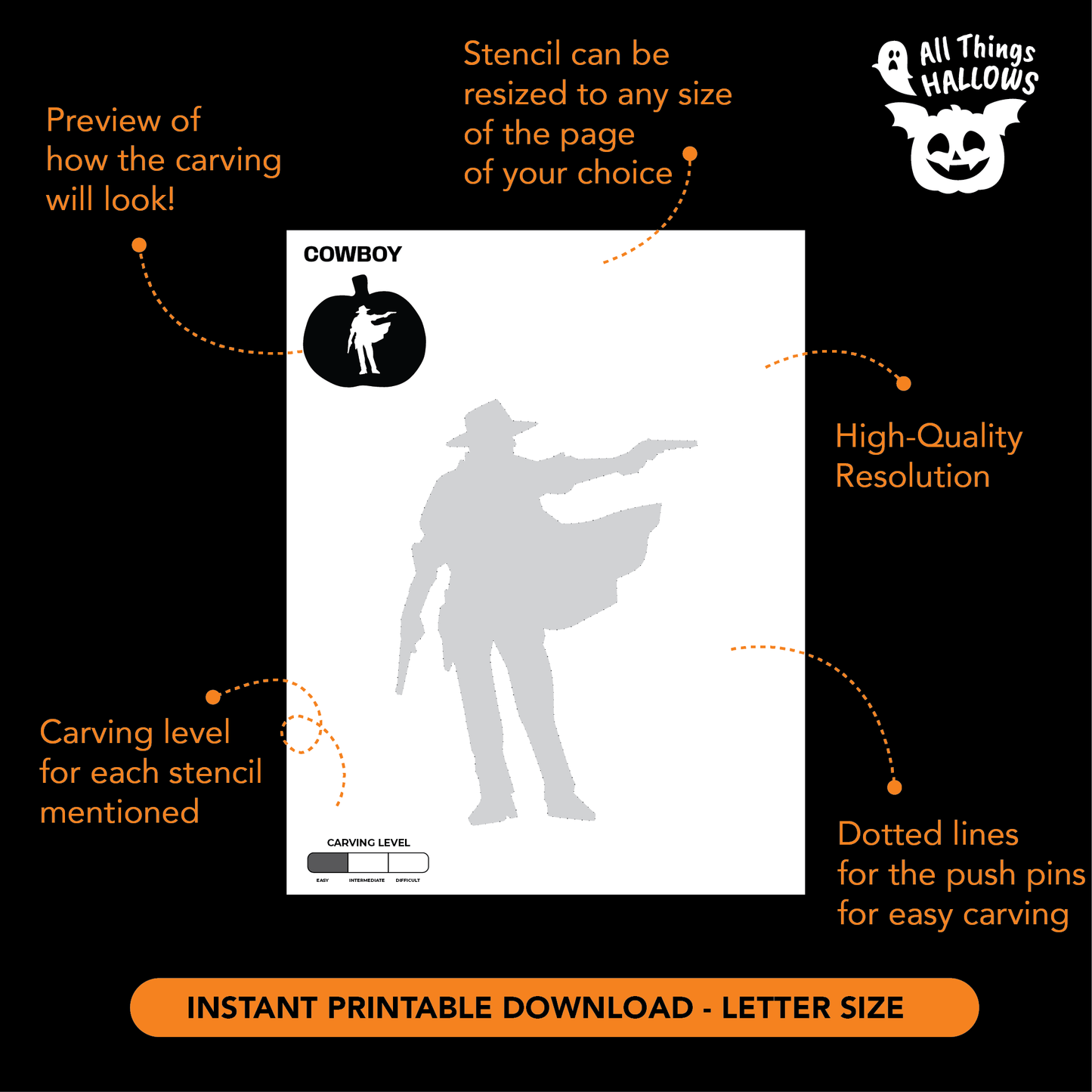 Cowboy Pumpkin Stencil