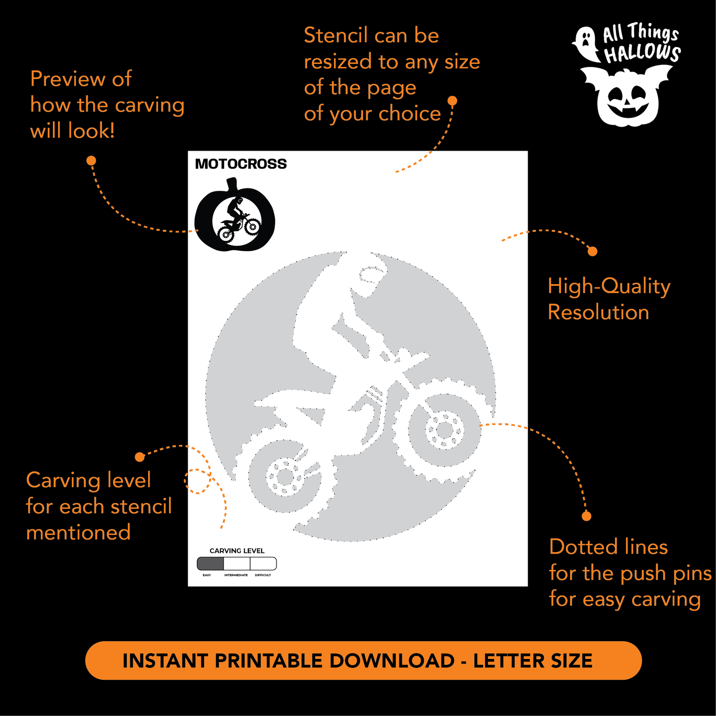 Motocross Pumpkin Stencil