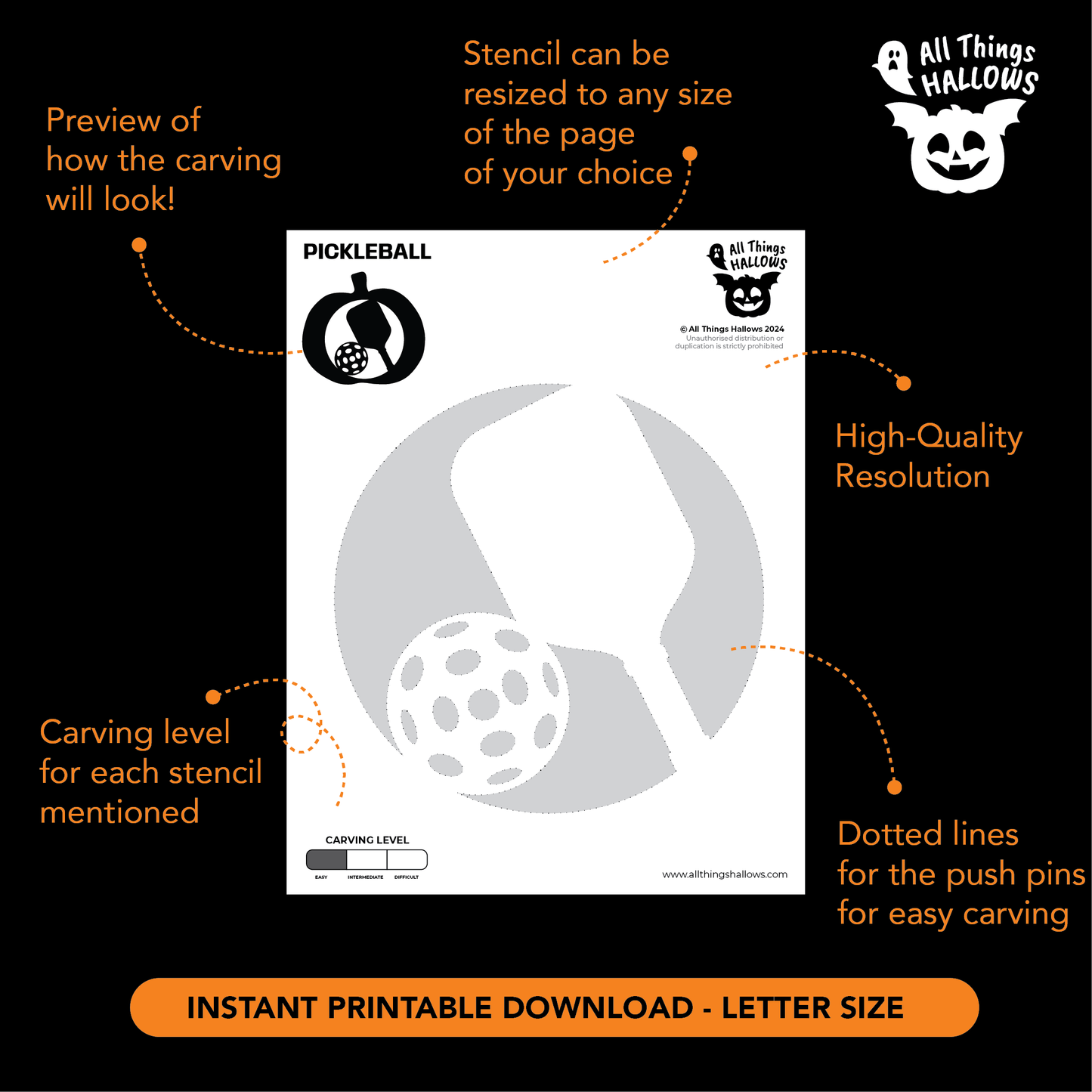 Pickleball Pumpkin Stencil