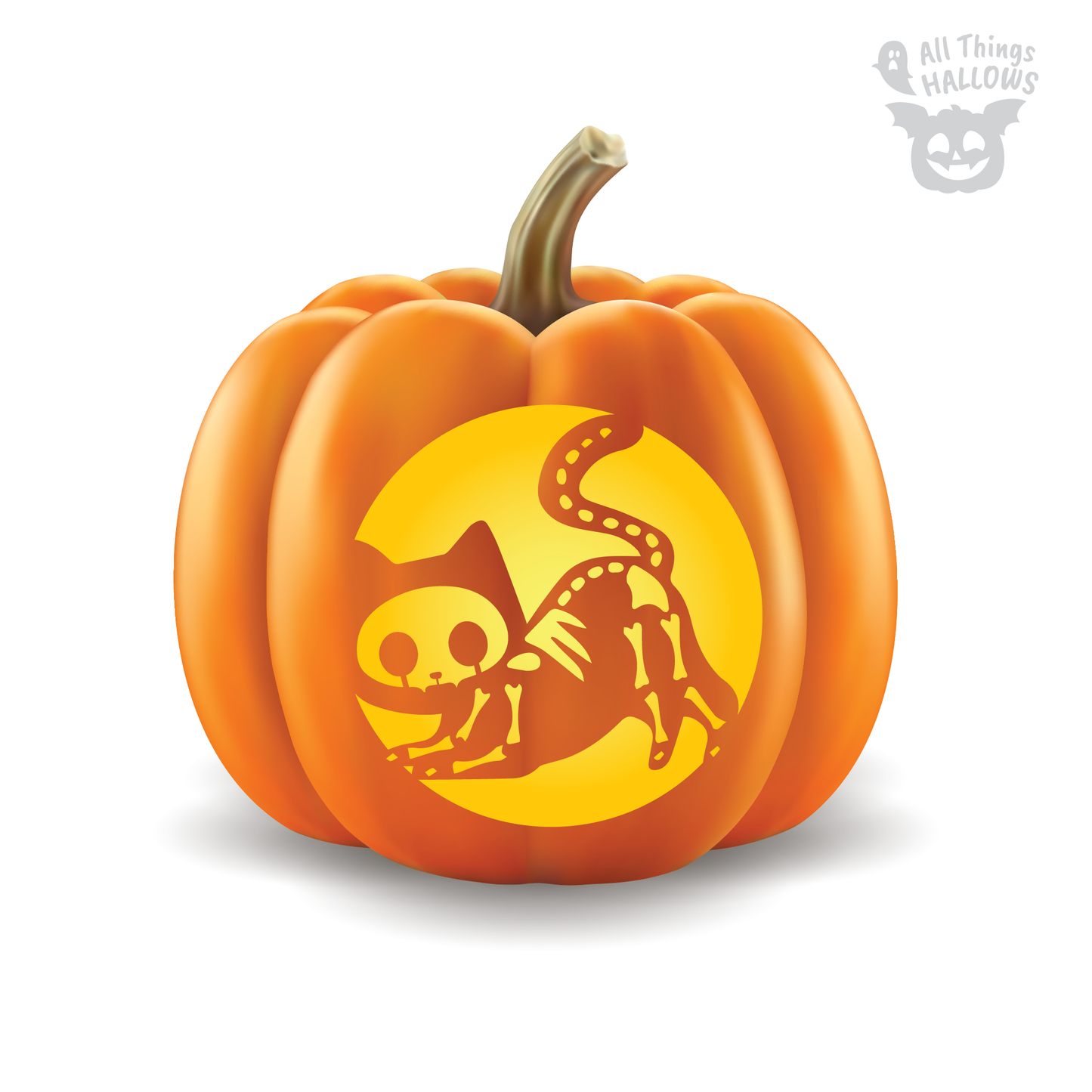 Skeleton Cat Pumpkin Stencil