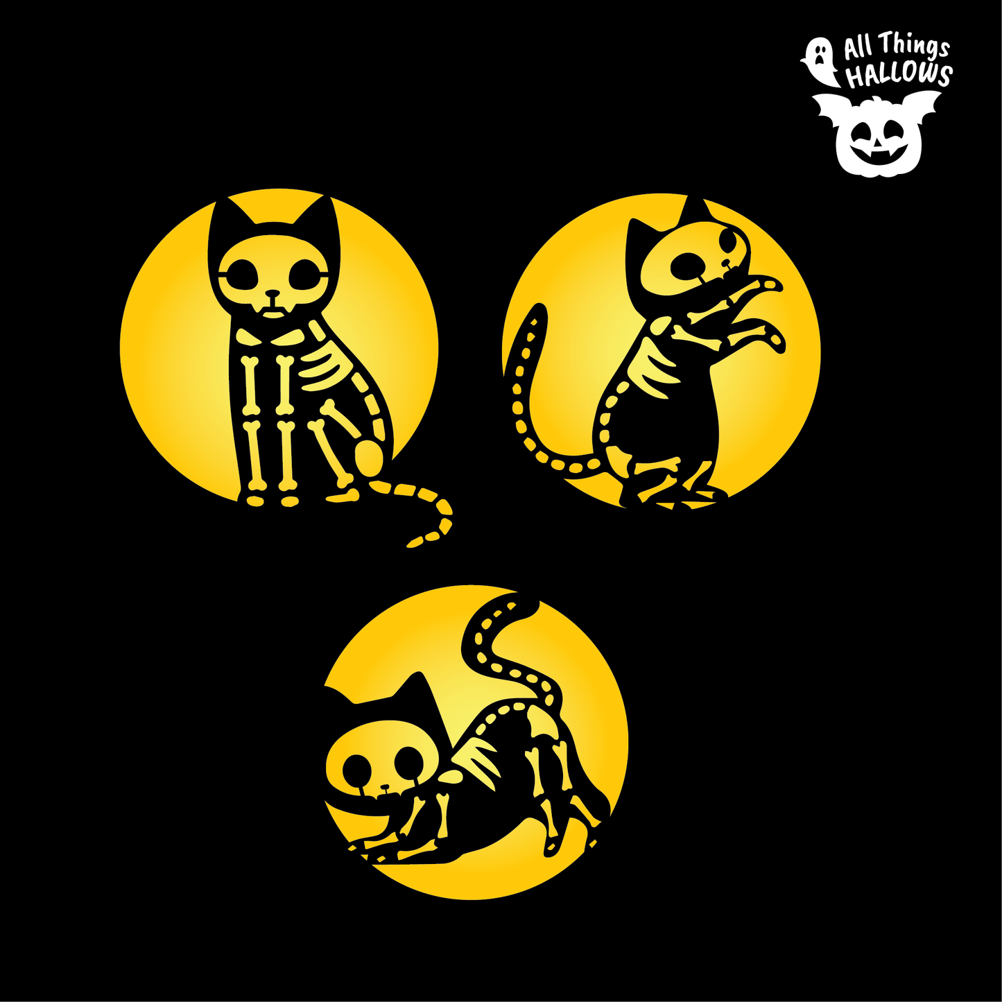 Skeleton Cat Pumpkin Stencil