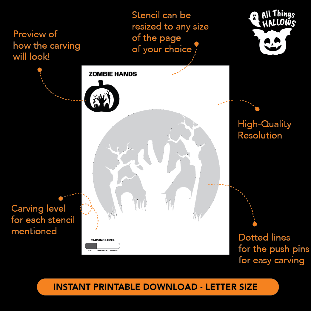 Zombie Hands Pumpkin Stencil