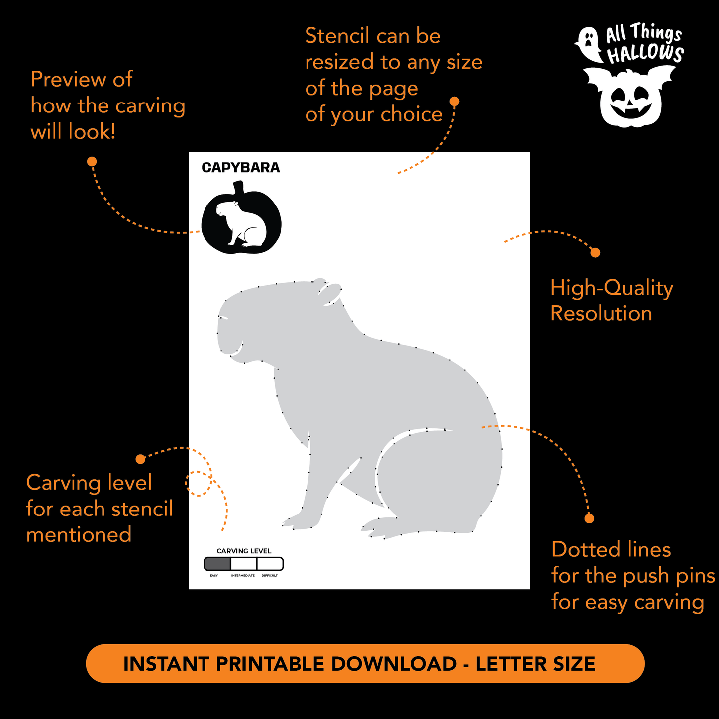 Capybara Pumpkin Stencil