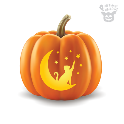 Cat and Moon Pumpkin Stencil