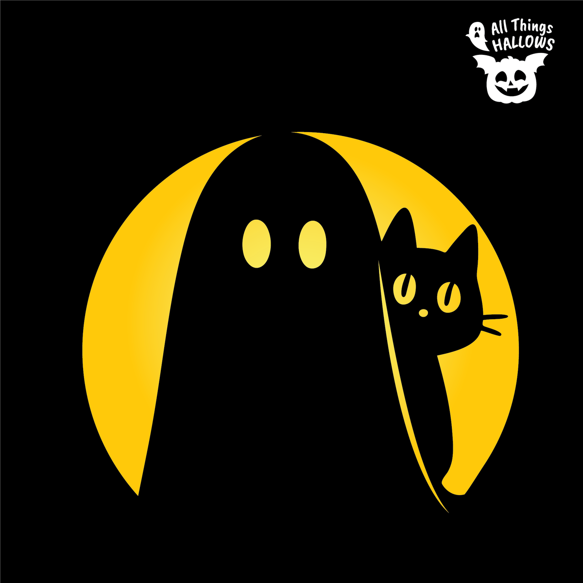 Cat behind Ghost Pumpkin Stencil