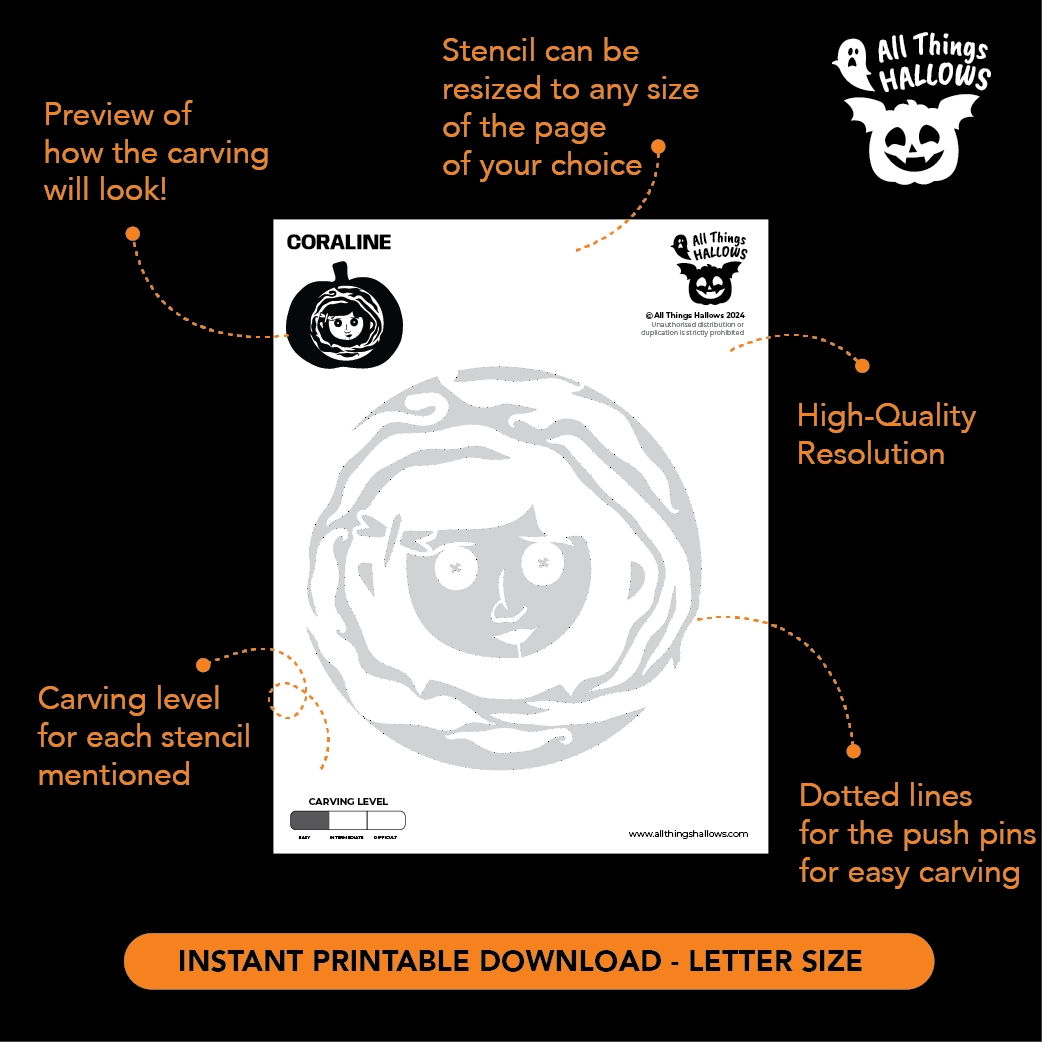 Coraline Pumpkin Stencil