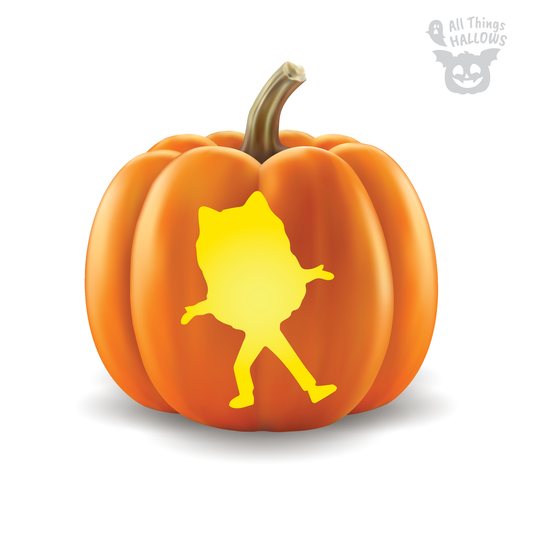 Dancing Gabby pumpkin stencil carved on a Halloween pumpkin, easy printable Gabby's Dollhouse carving template.