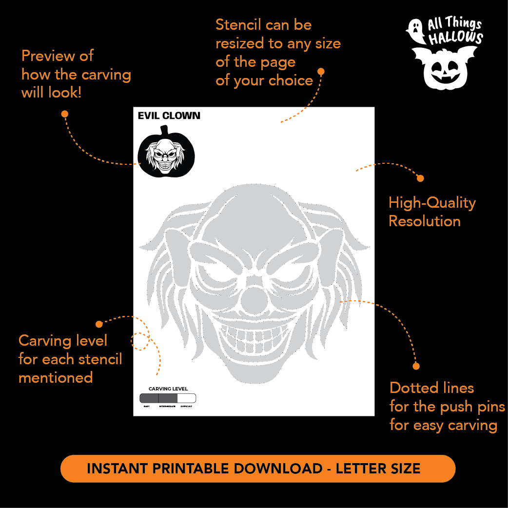 Evil Clown Pumpkin Stencil