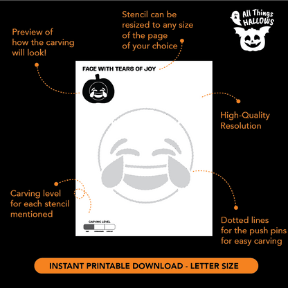 Face With Tears Of Joy Emoji Pumpkin Stencil