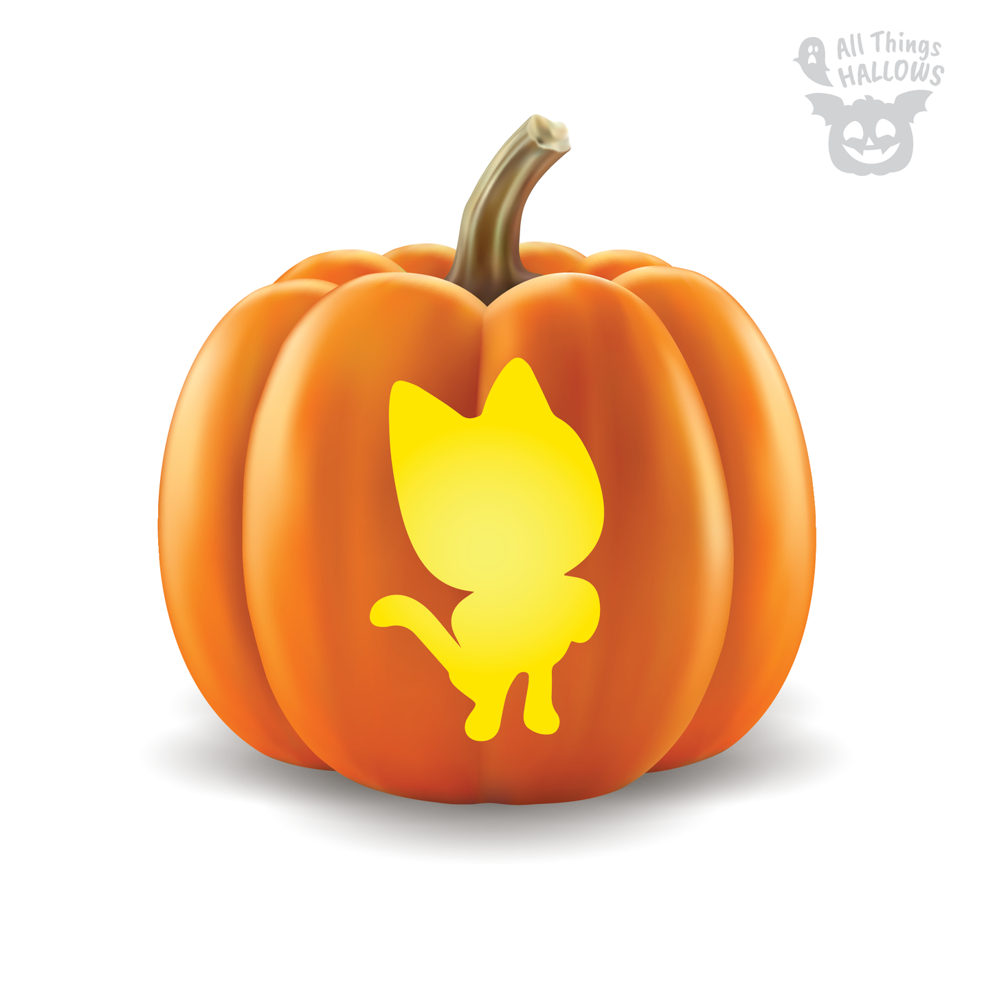 Baby Box Cat pumpkin stencil on a Halloween pumpkin, cute printable Gabby's Dollhouse carving template.