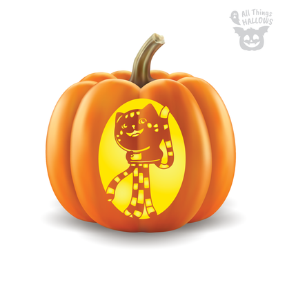 Gabby portrait pumpkin stencil carved on a pumpkin, detailed printable Gabby's Dollhouse Halloween stencil.