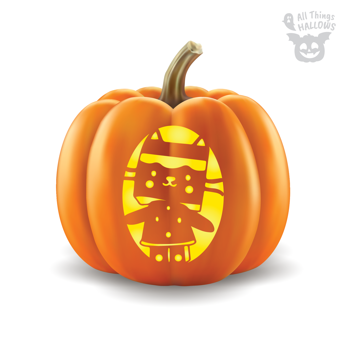 Kitty Fairy pumpkin stencil on a Halloween pumpkin, printable Gabby's Dollhouse fairy cat carving pattern.