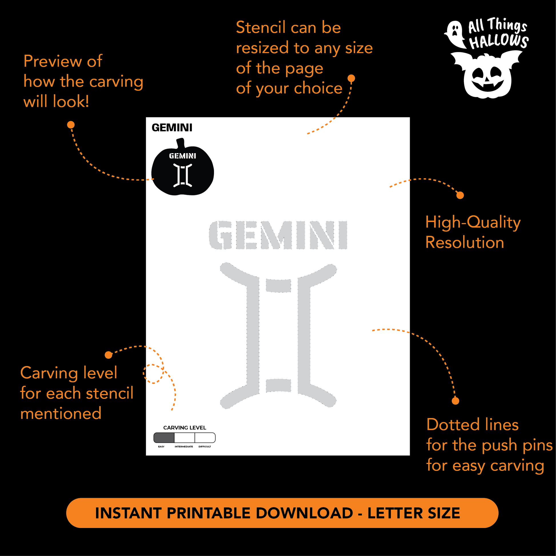 Gemini Pumpkin Stencil