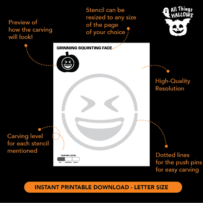 Grinning Squinting Face Emoji Pumpkin Stencil