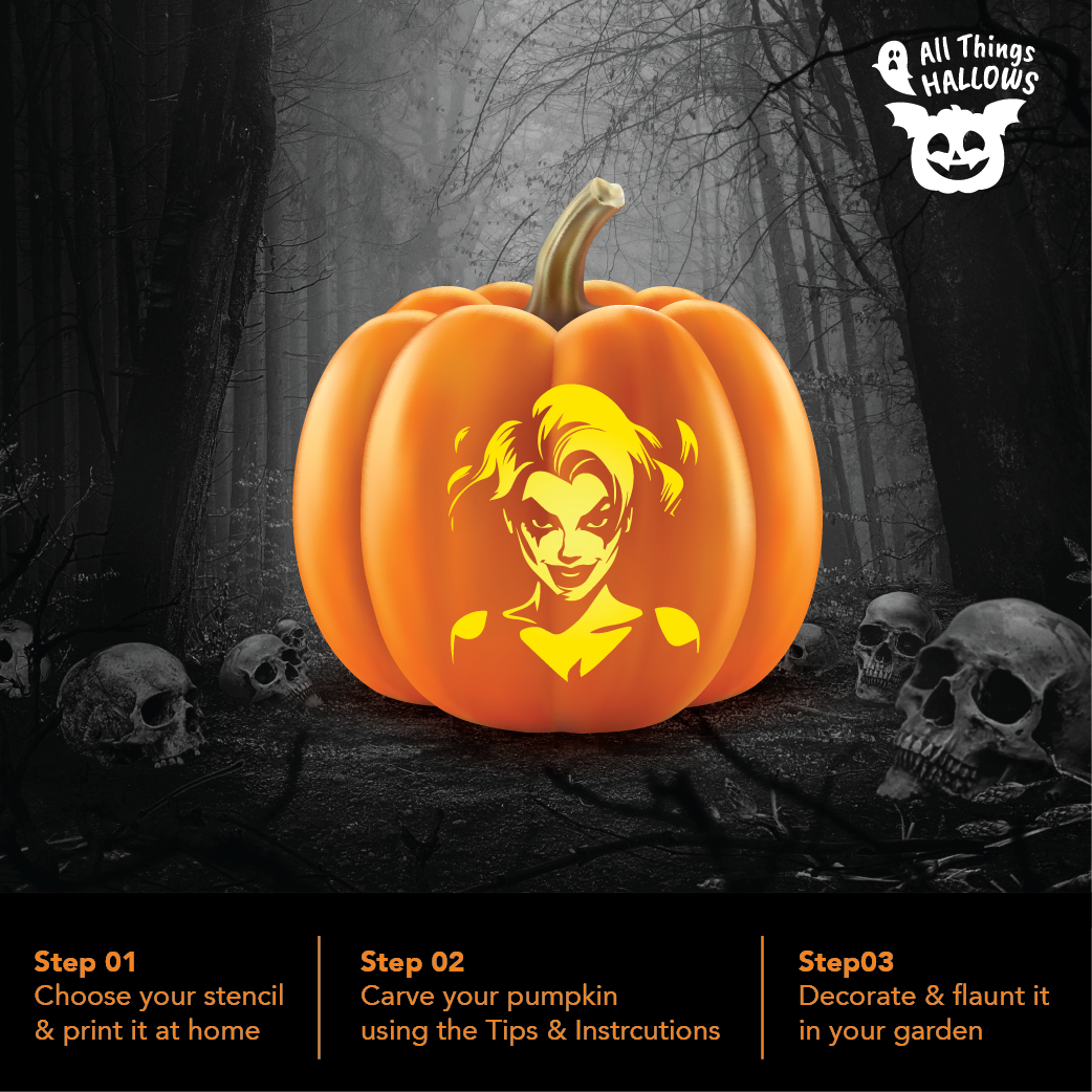 Harley Quinn Pumpkin Stencil - Allthingshallows.com โ AllThingsHallows harley-quinn-pumpkin-stencil-allthingshallows-com-allthingshallows