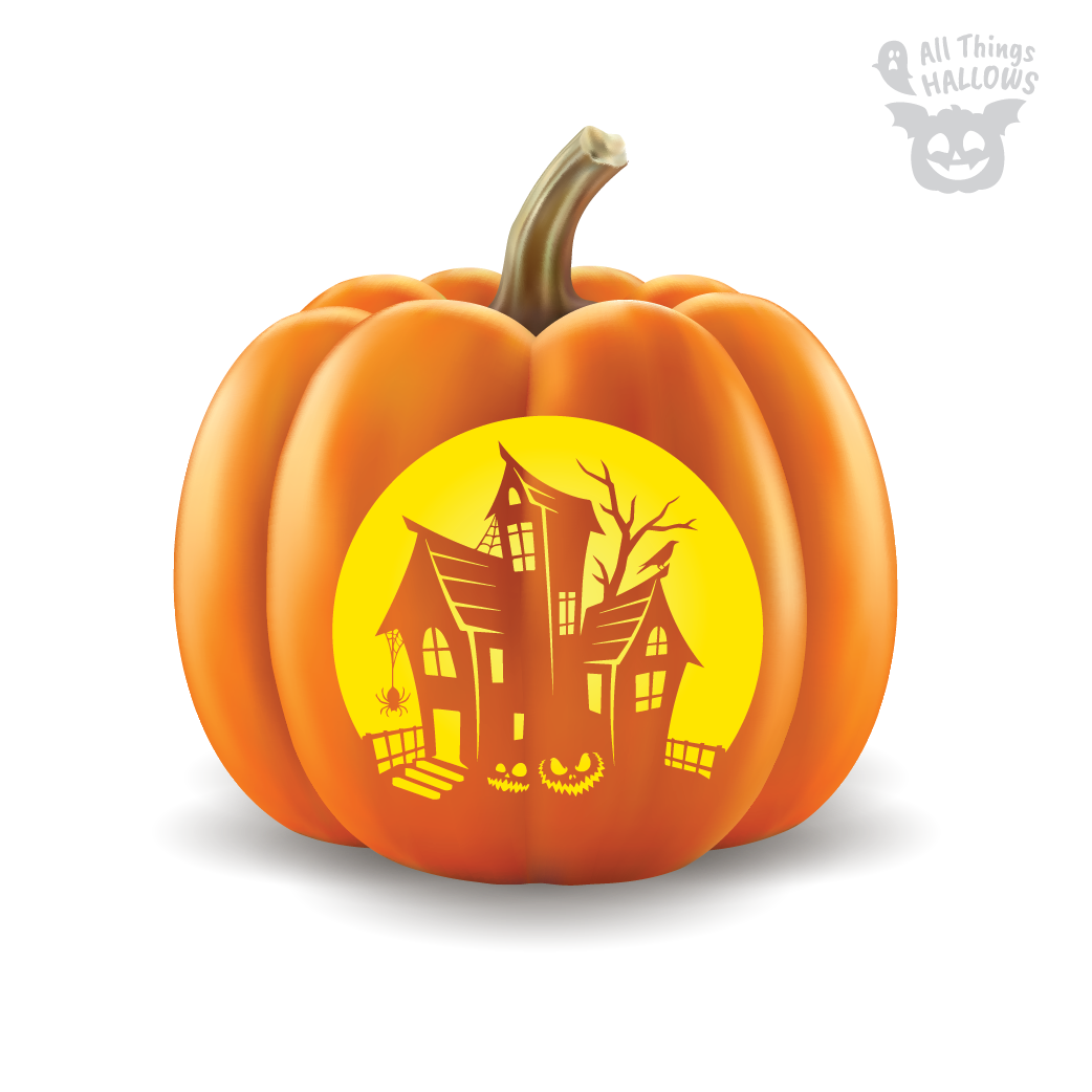 Haunted House Pumpkin Stencil