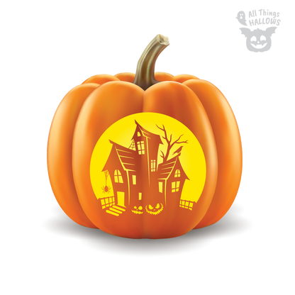 Haunted House Pumpkin Stencil