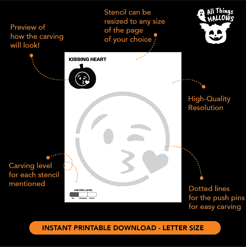 Kissing Heart Emoji Pumpkin Stencil