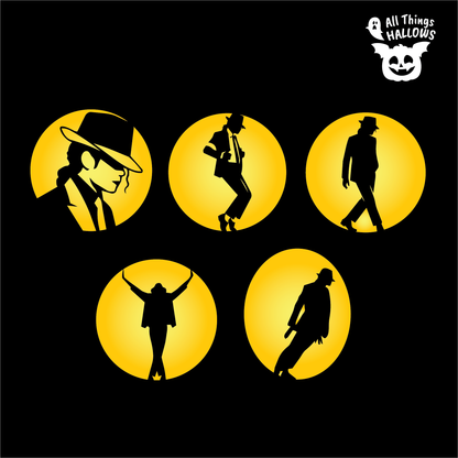 Michael Jackson pumpkin stencil collection featuring five printable Halloween carving designs including Smooth Criminal, Billie Jean and Moonwalk.