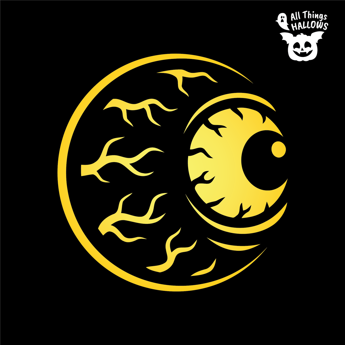 Scary Eyeball Pumpkin Stencil design featuring a large staring eye surrounded by twisted veins on a black background.