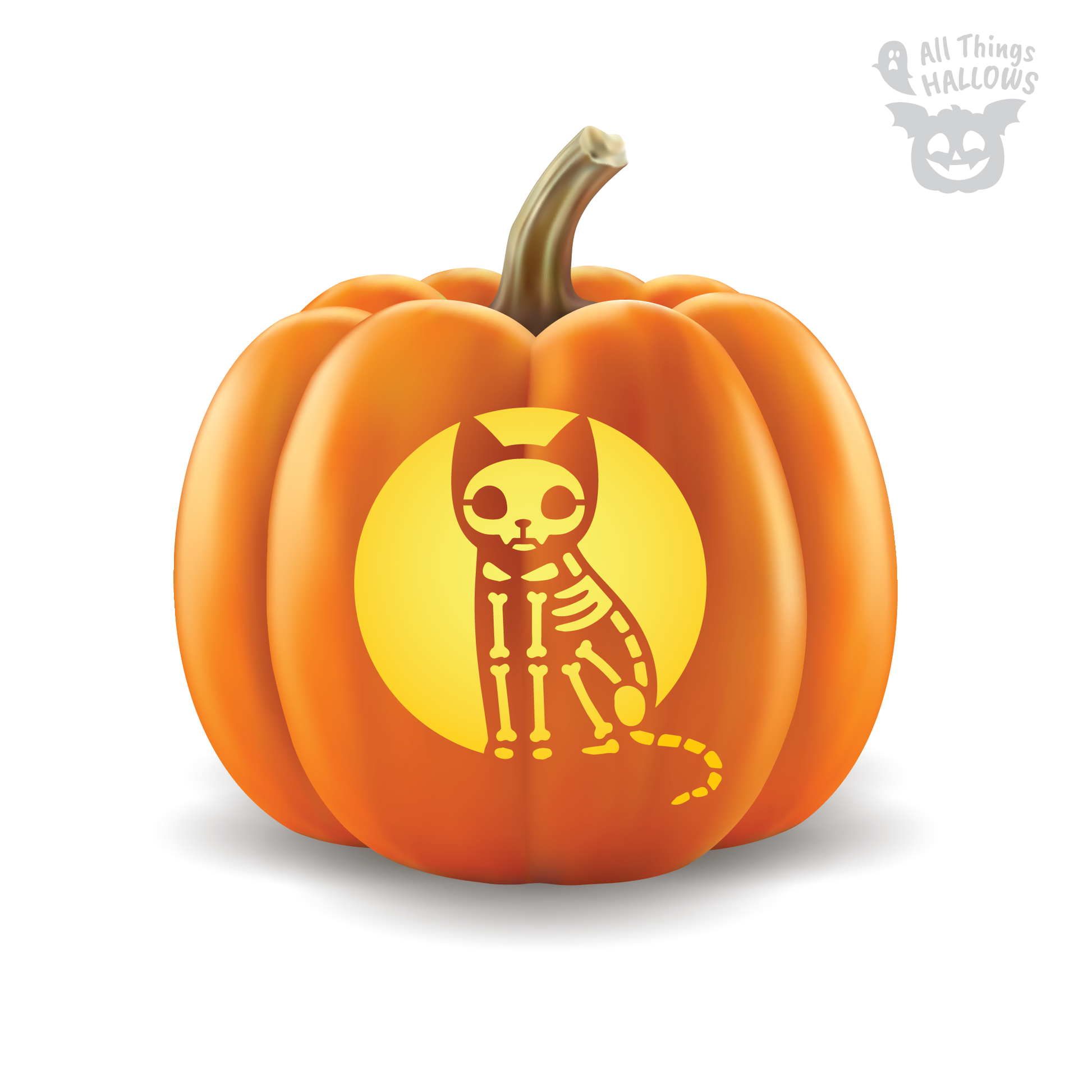 Skeleton Cat Pumpkin Stencil
