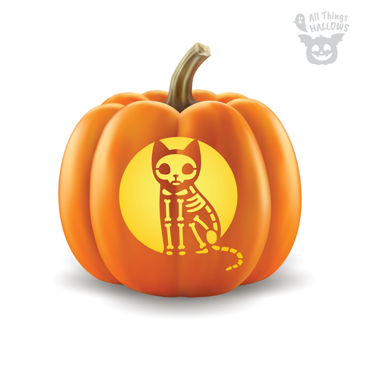 Skeleton Cat Pumpkin Stencil