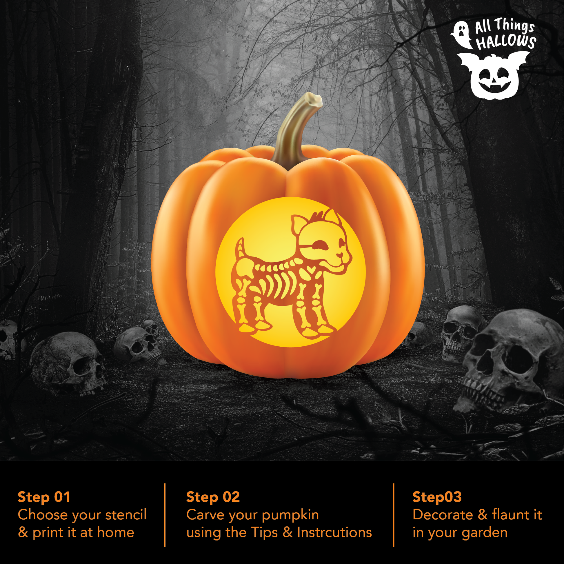Skeleton Dog Pumpkin Stencil