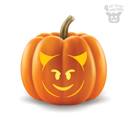 Smiling Face With Horns Emoji Pumpkin Stencil