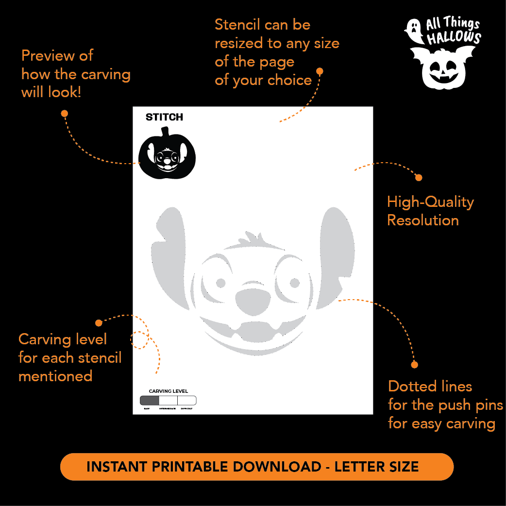 Stitch Pumpkin Stencil - Allthingshallows.com - AllThingsHallows