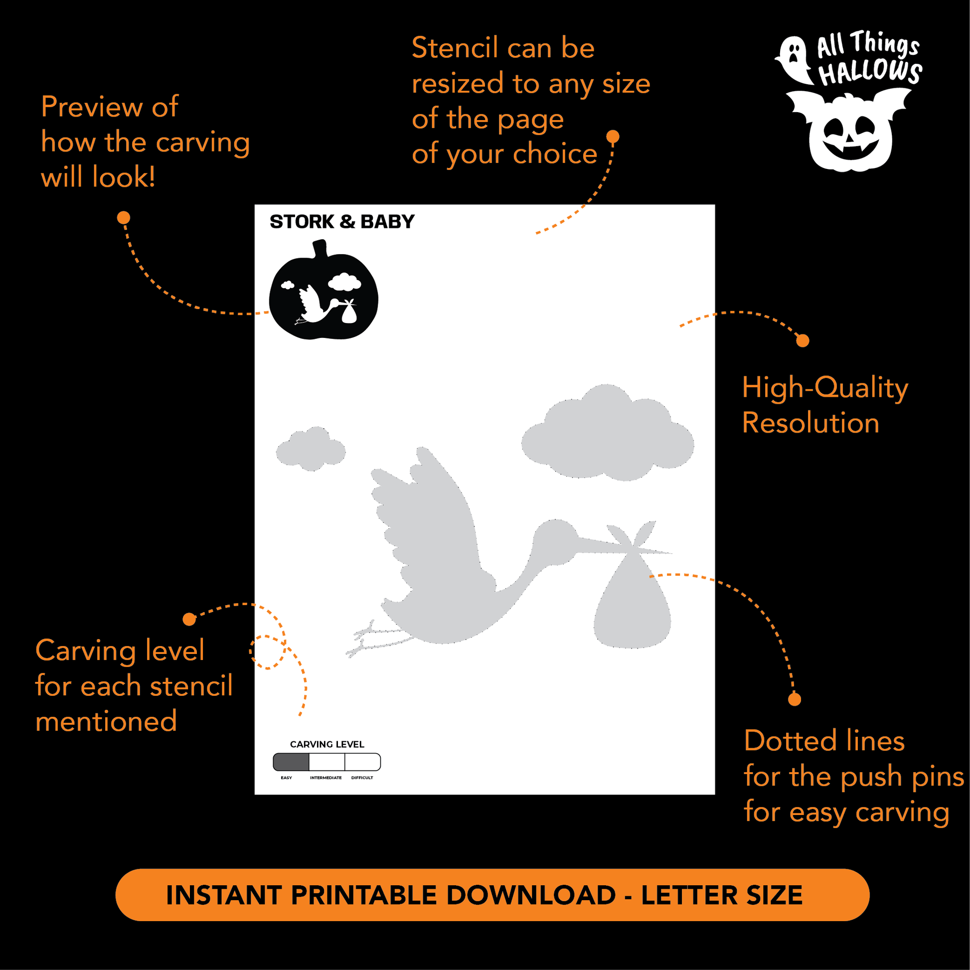 Stork and Baby Pumpkin Stencil