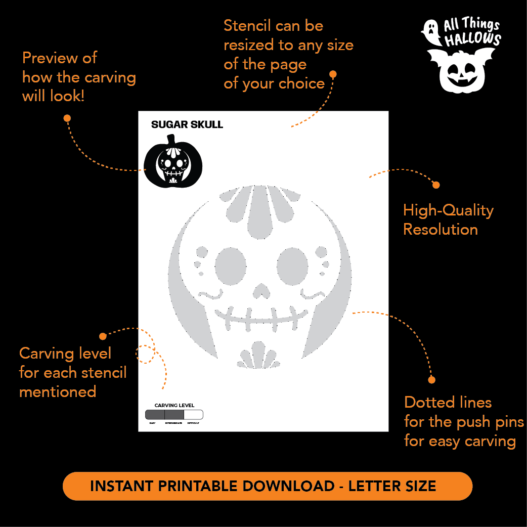 Sugar Skull Pumpkin Stencil