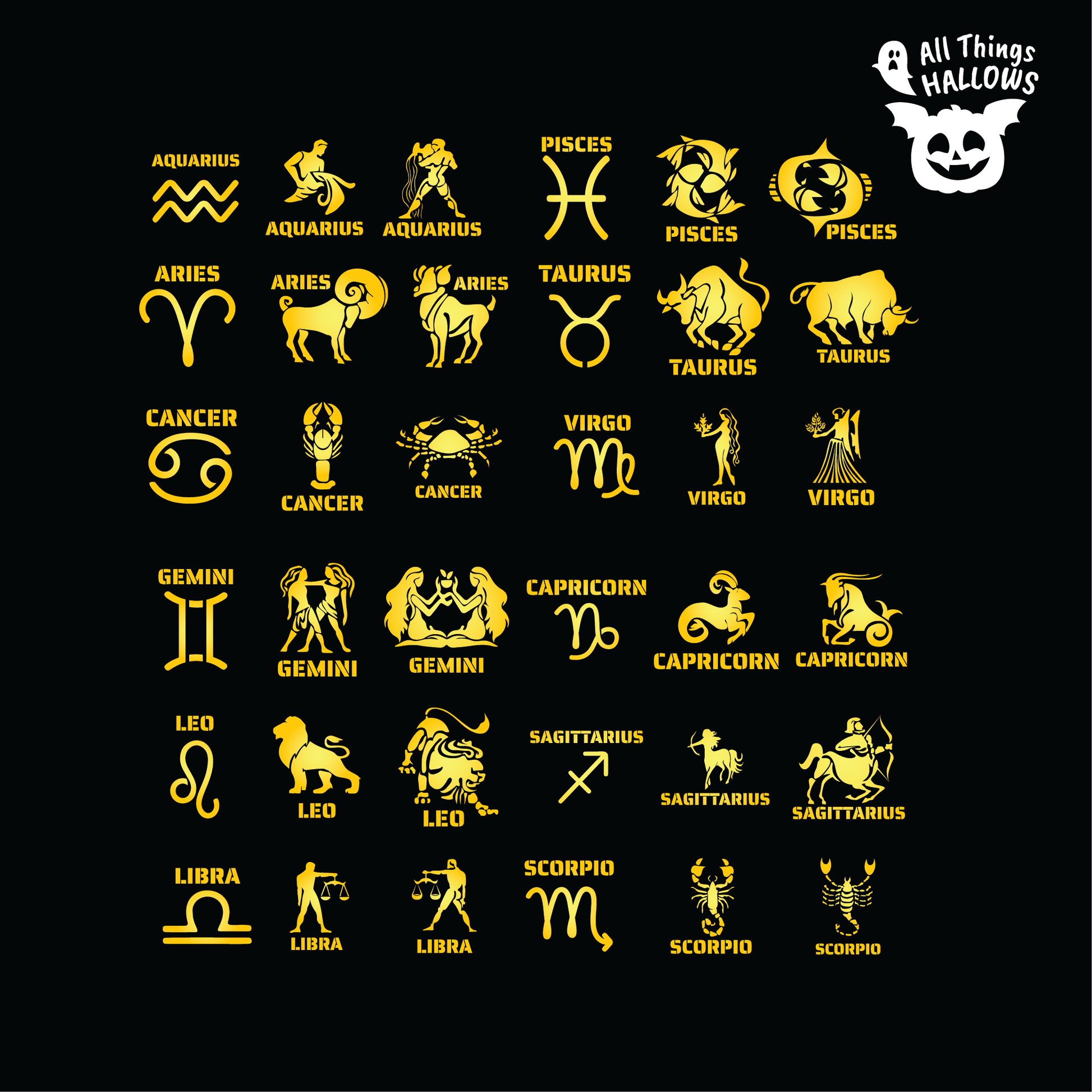 Zodiac Signs Pumpkin Stencil Bundle