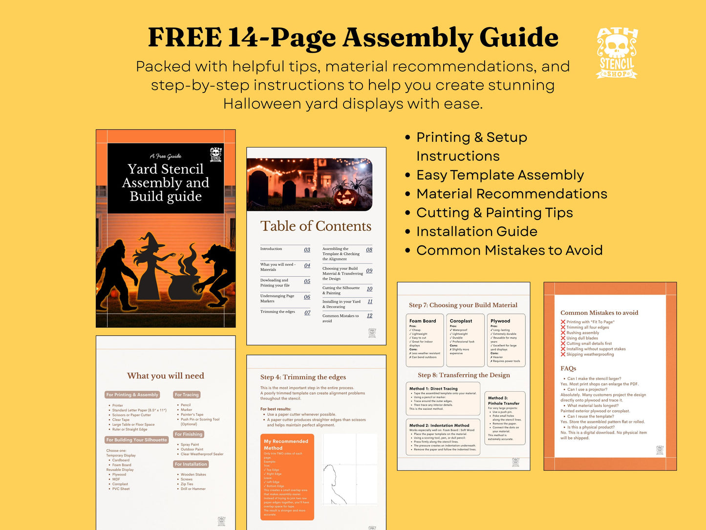 Easy-to-follow zombie yard stencil page markers with numbered row and column guides for accurate template assembly.