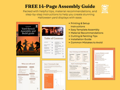 Easy-to-follow zombie yard stencil page markers with numbered row and column guides for accurate template assembly.